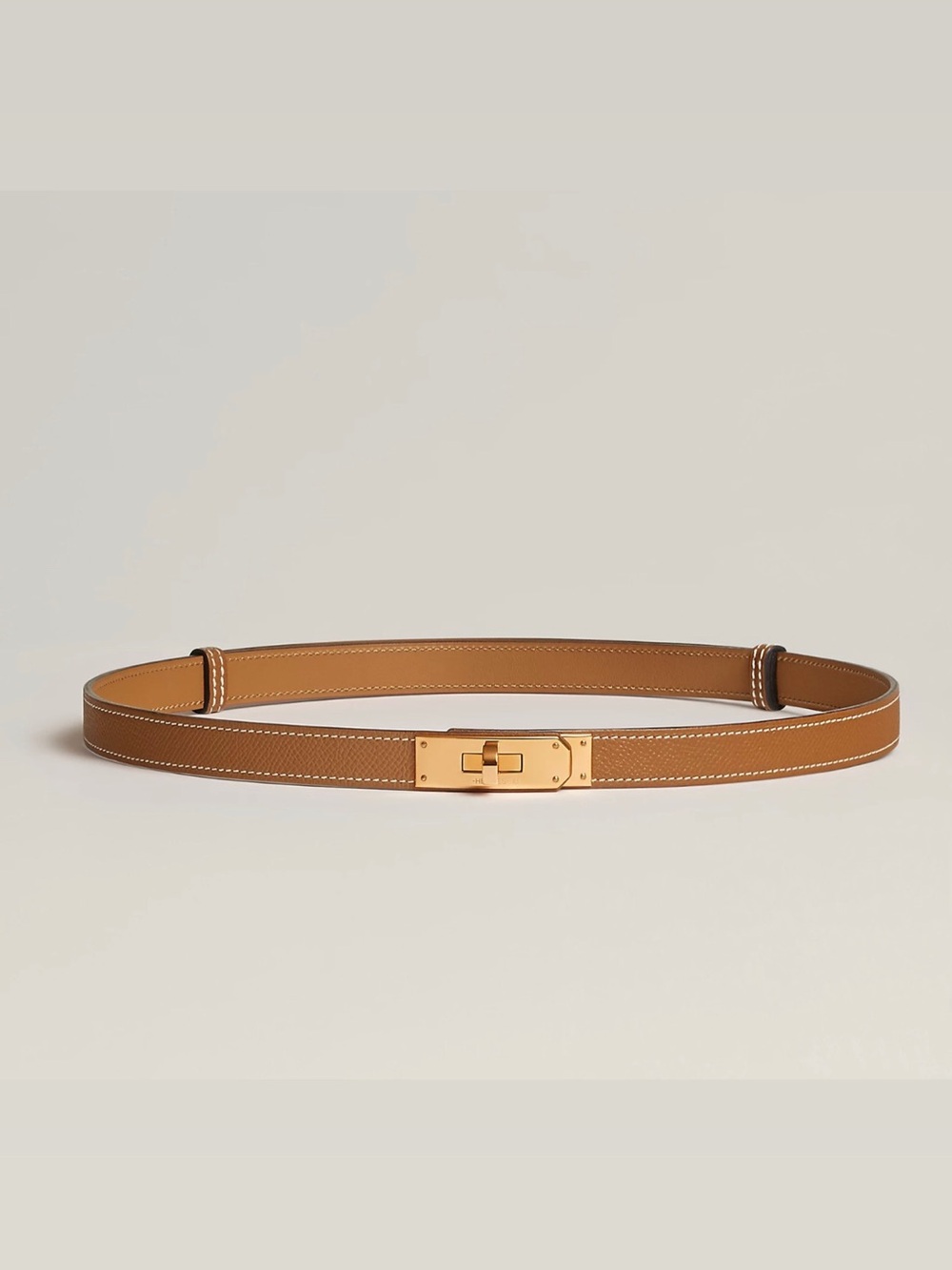 Tan Leather Belt with Gold Turn-Lock Hardware